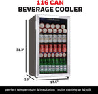 Beverage Refrigerator and Cooler, 116 Can Mini Fridge with Glass Door for Soda Beer or Wine for Office or Bar with