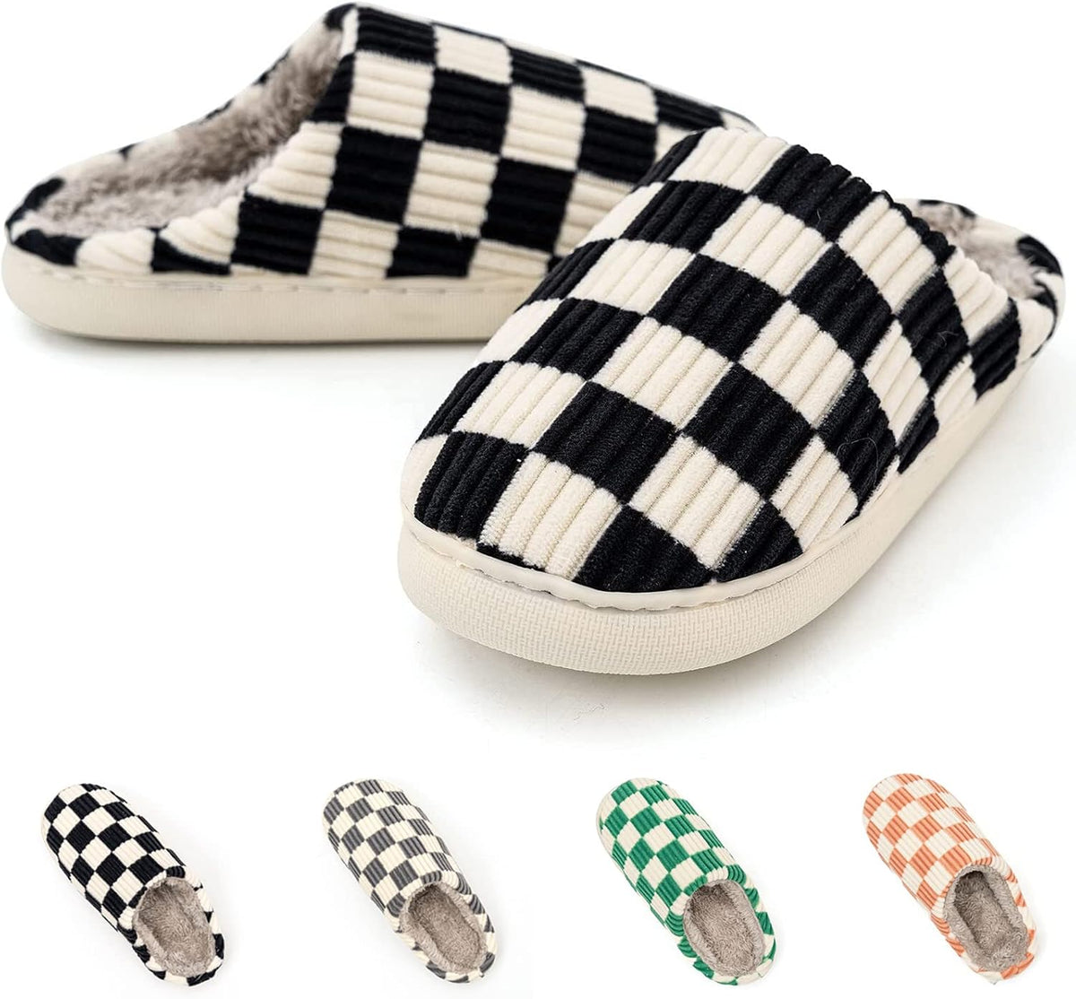 House Slippers for Women & Men - Fuzzy, Casual Indoor/Outdoor Shoes with Memory Foam & Faux Fur Lining