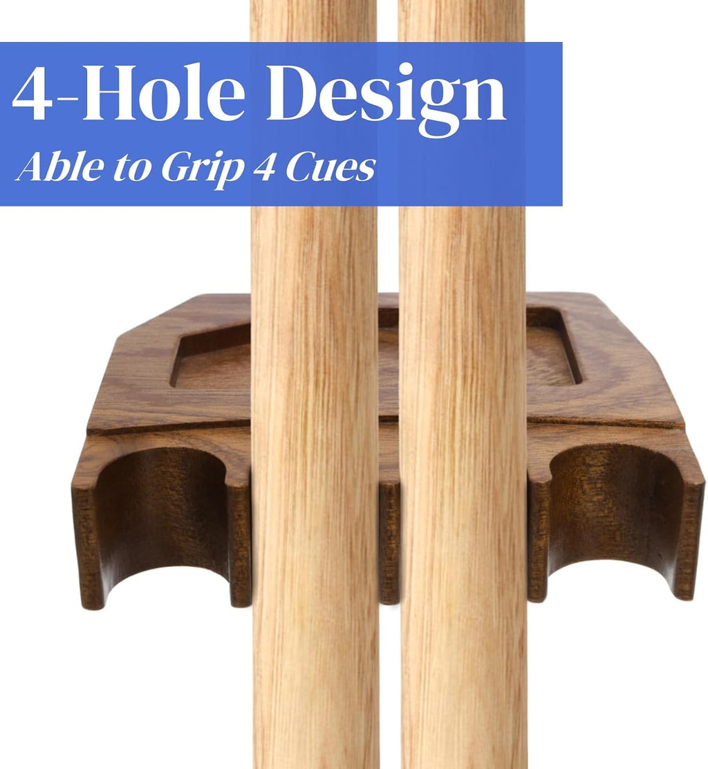 4-Hole Wood Pool Cue Holder, Portable Weighted Billiard Stick Rack, Non-slip Cue Holder Claw with Chalk Holder, Solid