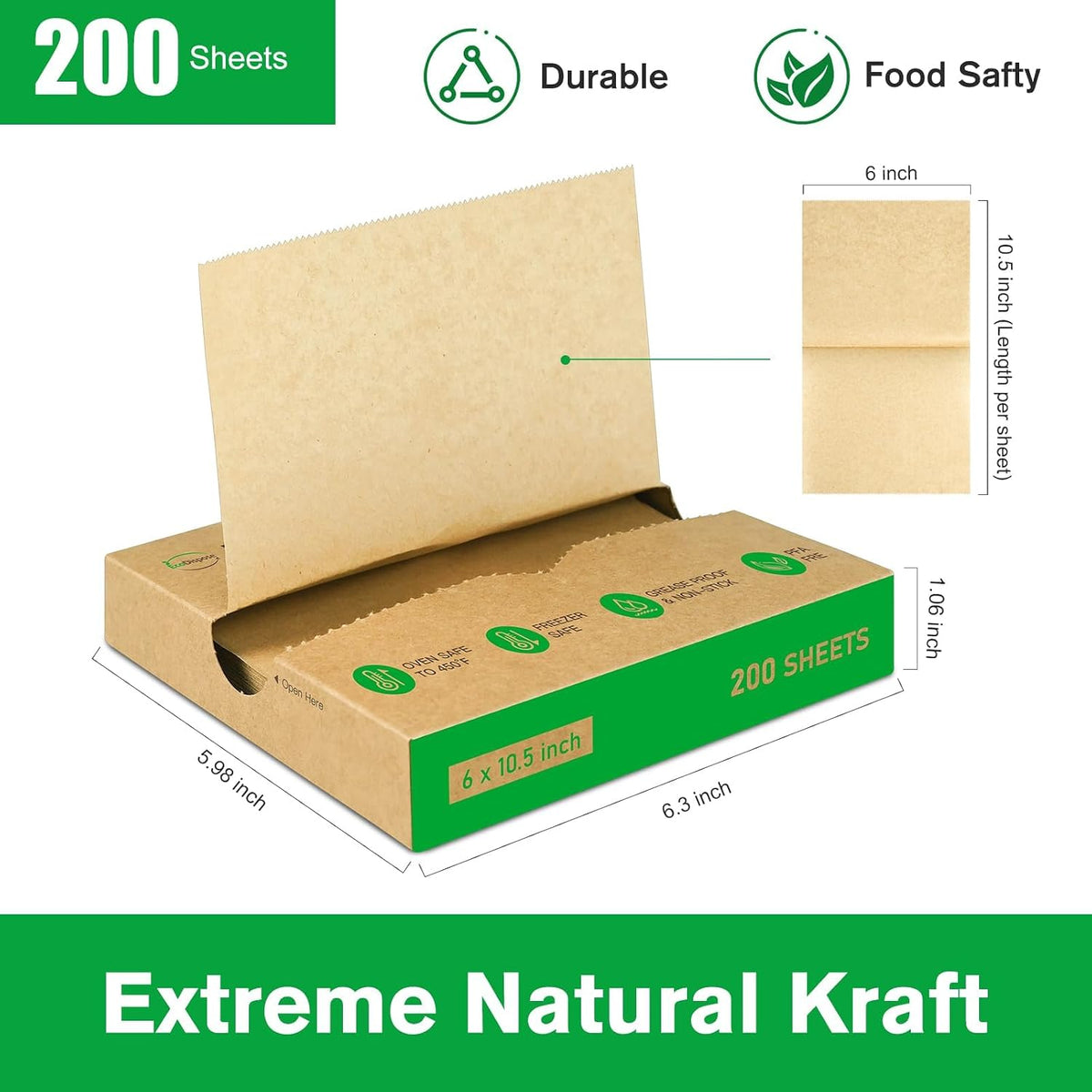 Precut POP UP Deli Paper Sheet, 200 Pack, 6" x 10.5", Kraft