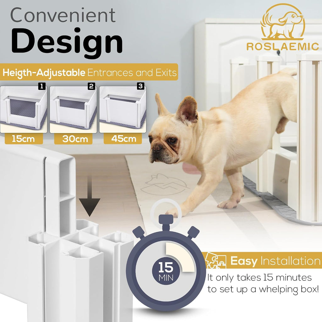 72"x 40" Whelping Box Kit for Dogs, Perfect for 2-6 Puppies’ Growth Period, White