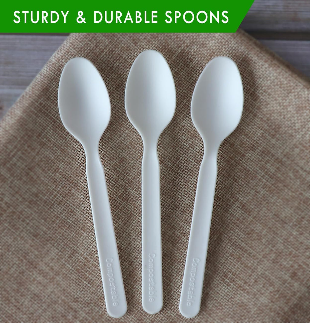 Heavy-duty Compostable Spoons,BPI Certified,100 Count Large Disposable Cutlery Spoons