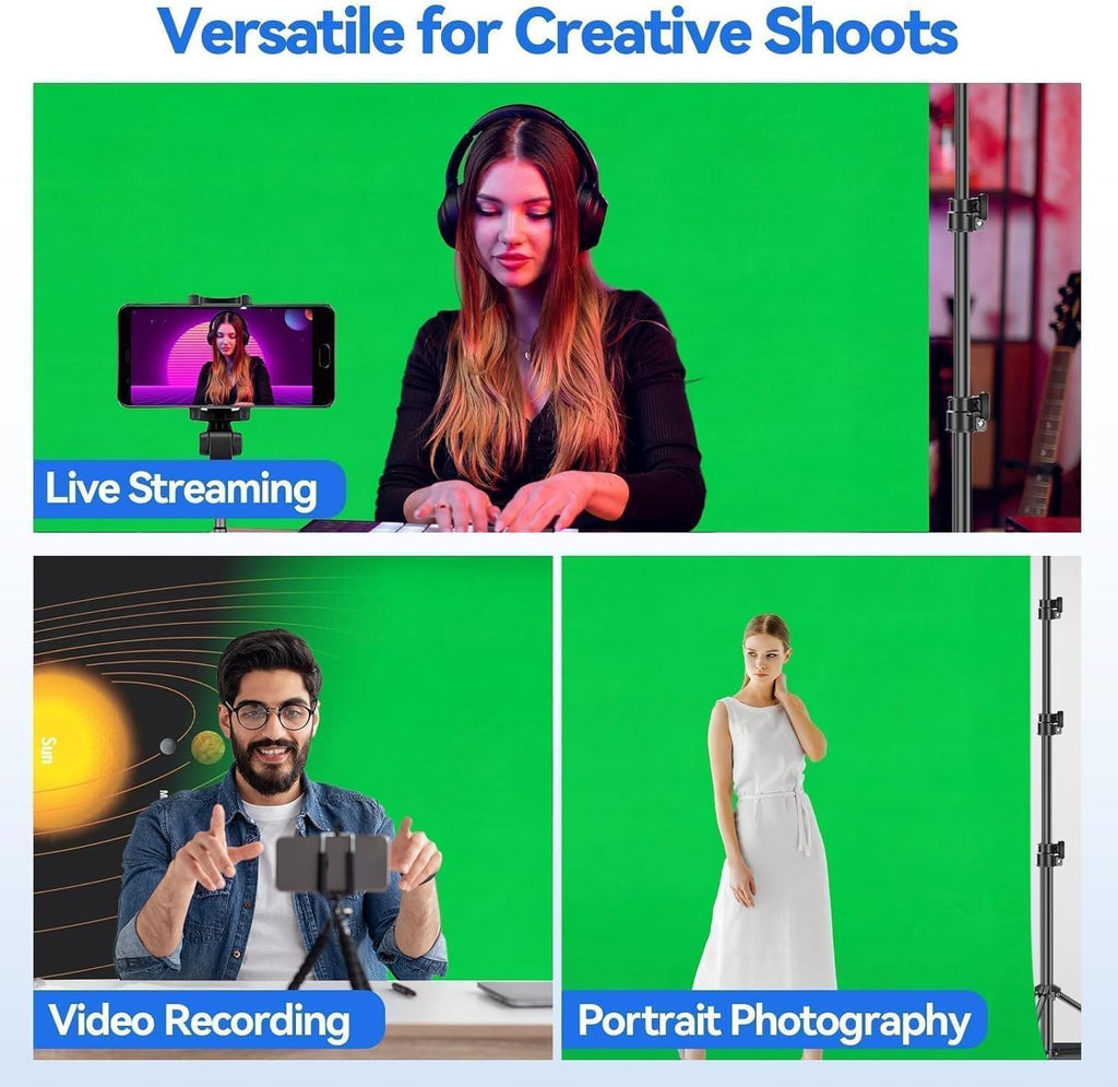 Green Screen Backdrop Kit, 8.5x10FT Stand with 10x12FT Backdrop | Photography Background Support System with 100%