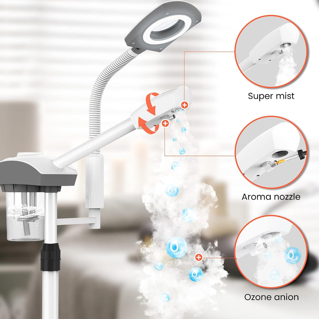 Professional Facial Steamer Tools for Esthetician, Skin Care and Deep Cleaning, 2 in 1 Face Machine with 3X