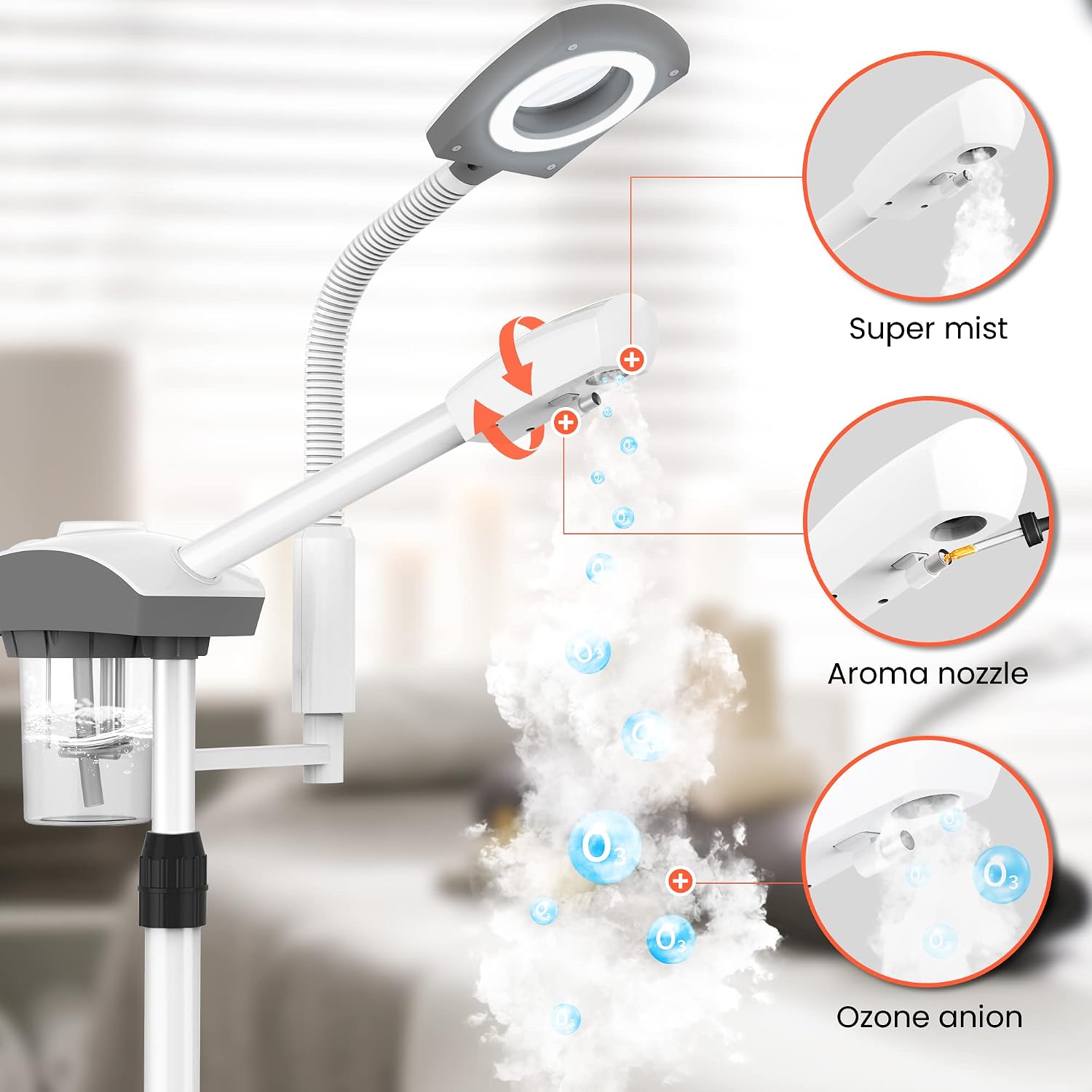 Professional Facial Steamer Tools for Esthetician, Skin Care and Deep Cleaning, 2 in 1 Face Machine with 3X