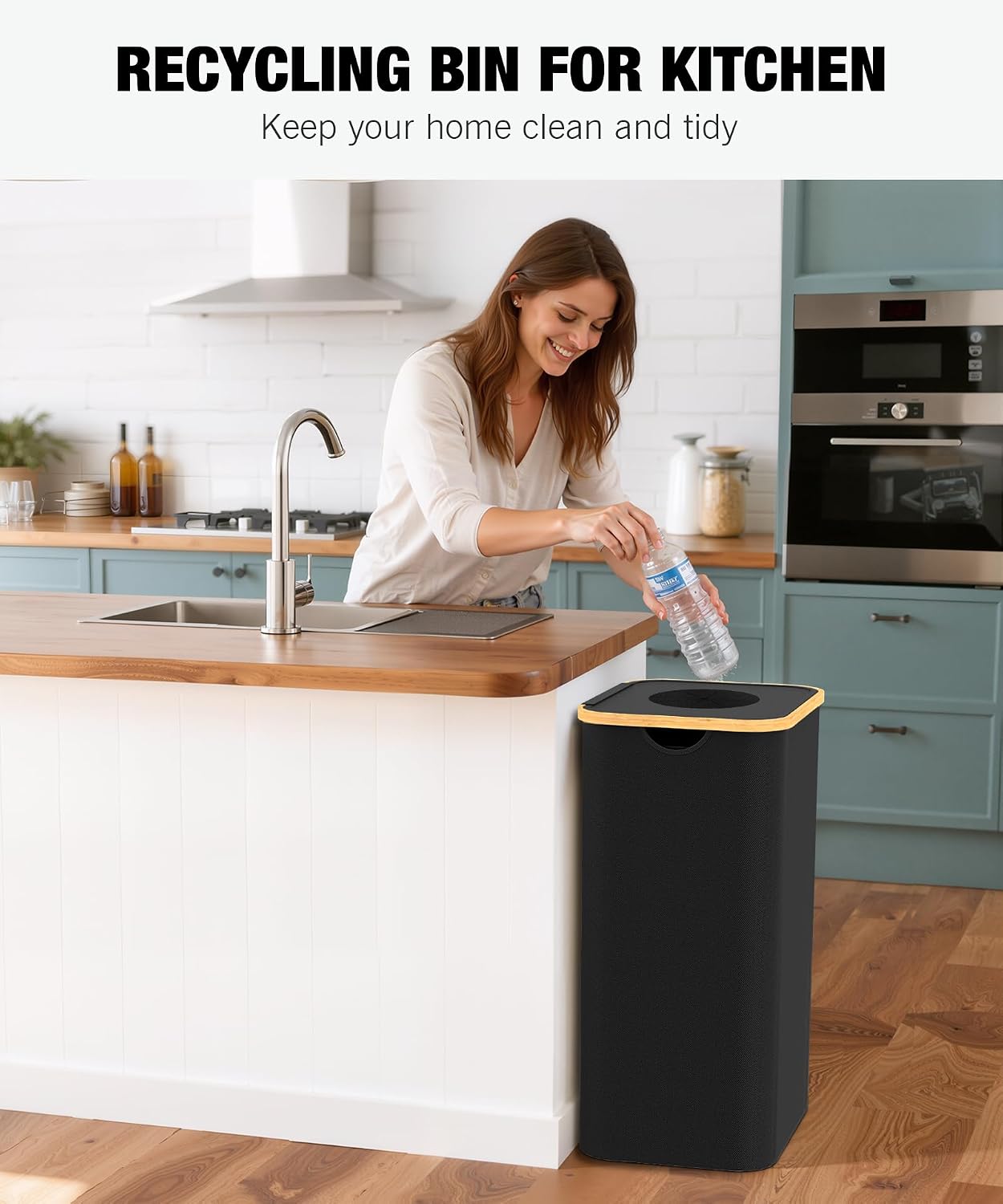 26 Gallon Recycling Bins for Kitchen with lid, Black | with 2 Pack Removeable and Reusable Inner Bag, Oxford Fabric