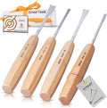 4-pc Wood Chisel Set, Fishtail Gouges, Cr-V 60 | Detail carving chisels for sculpture and relief carving, ergonomic