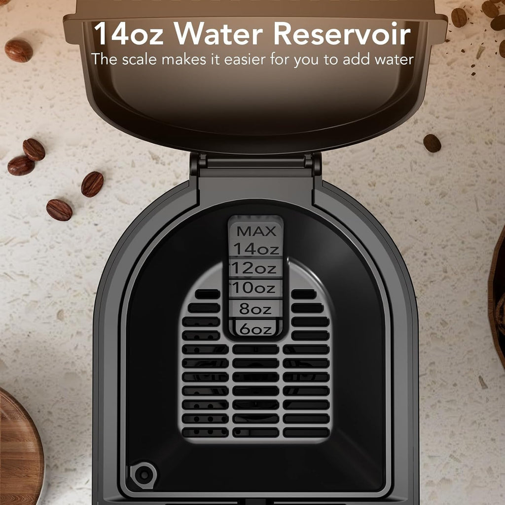 Single Serve Coffee Maker, 2 in 1 Coffee Brewer for K-CUP Pod & Ground Coffee, 6-14 Oz Adjustable Brew Sizes, 14Oz