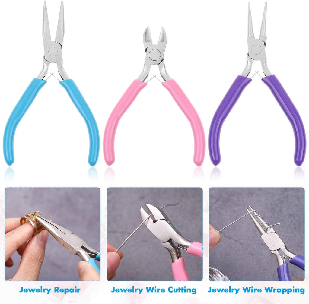 3pcs Jewelry Making Plier Tools with Needle/Chain/Round Nose Pliers and Wire Cutter for Jewelry Repair, Wire