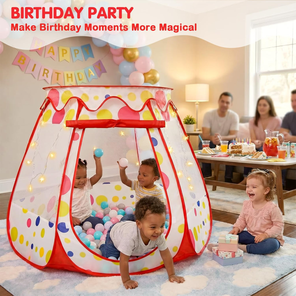 PopUp Princess Tent, Toddler Girl Toys Baby Ball Pit with LED Star Lights, Foldable Kid Play Tent with Carrying Bag