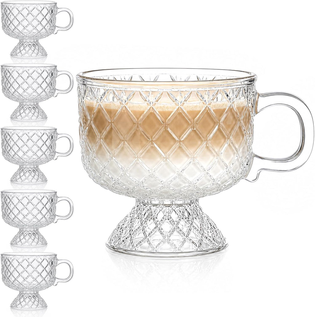 6 Pack Glass Coffee Mugs, 8 Oz Irish Coffee Cups with Handle