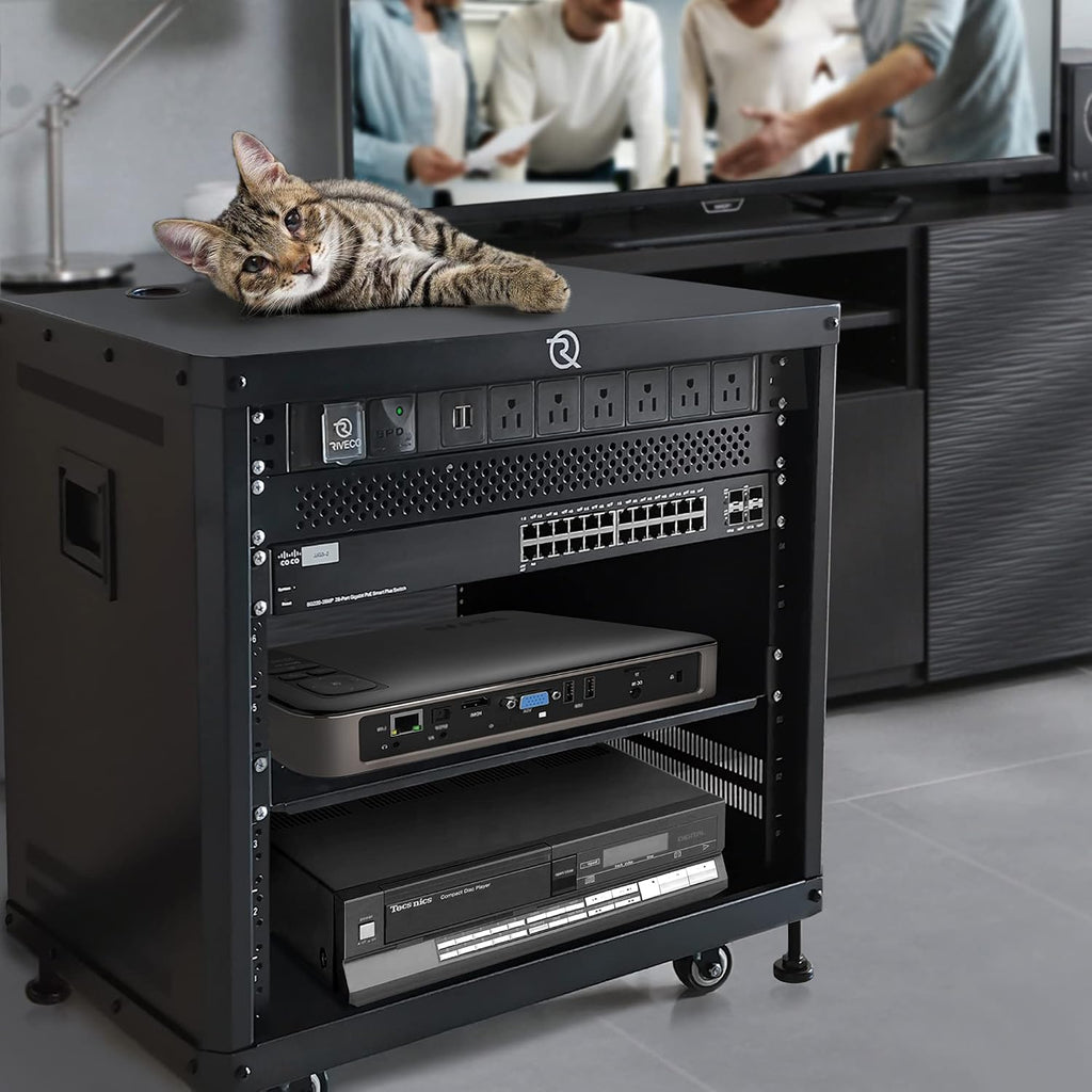 PDU 6 Outlets with 2 USB Ports, Flexible Rack Mount Power Strip for 19” Server Cabinet, with Surge Protector for