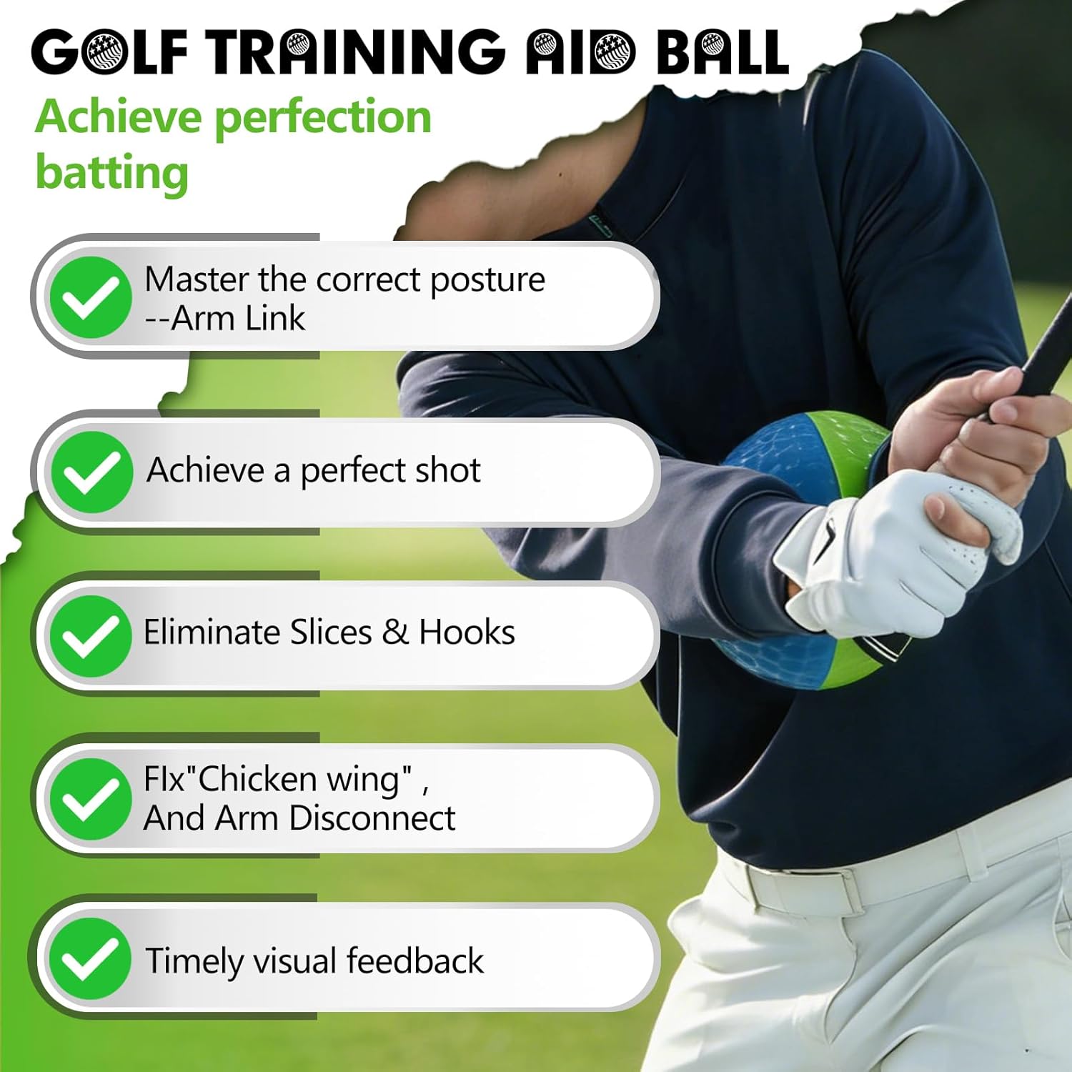Golf Training Aid Ball, Golf Training Ball Between arms Optimize Impact Accuracy and Swing, Fix Slicing, Scooping &