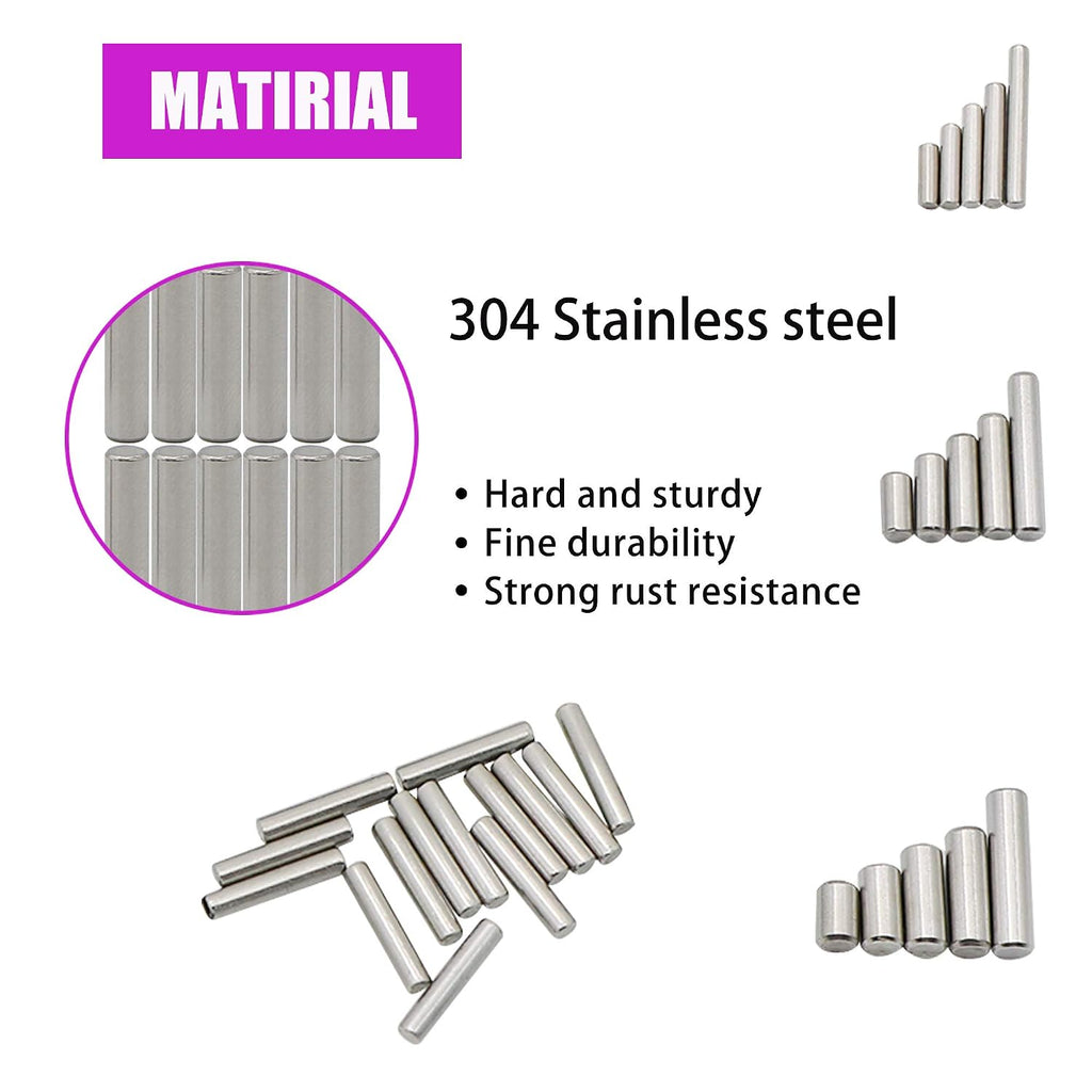 225 Pieces Dowel Pins Stainless Steel Shelf Support Pegs Pin Rod Fasten Elements Assortment Kit - Size Include M2 M3 M4