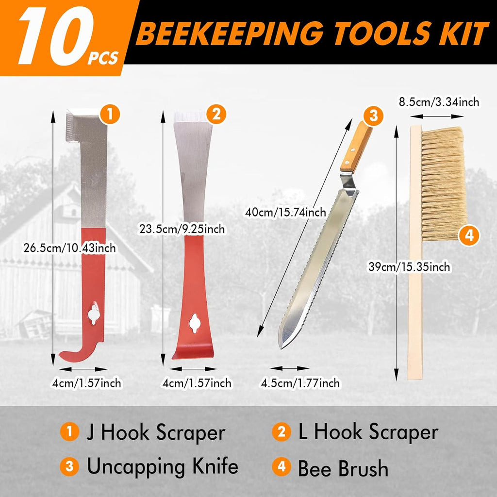 9 Pcs Beekeeping Tools Kit with Organizer Tote for Beekeepers, Necessary Beekeeping Supplies Bee Keeping Starter Kit