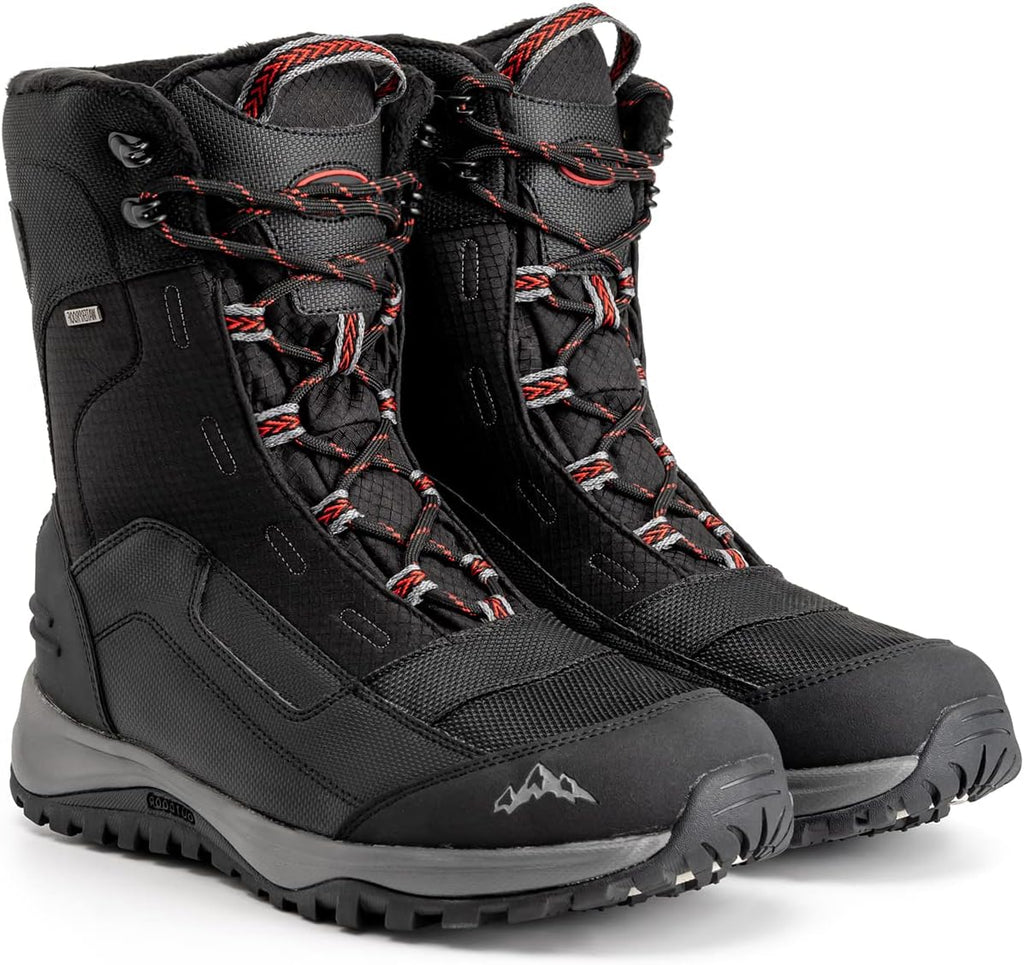 Men's Snow Boots Waterproof Insulated Winter Black Hiking Rubber Fur lined Warm Lightweight Outdoor Shoes,Non-Slip