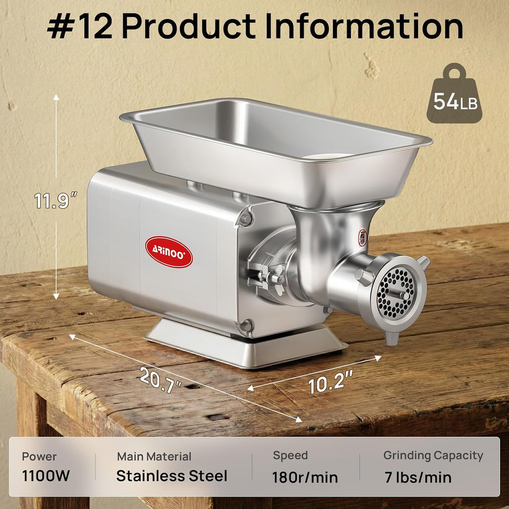 #12 Electric Meat Grinder, 1.5 HP 1100W, for Home & Commercial Use