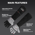 24 Inches Leather Welding Gloves, Bite Protection, Black-Grey