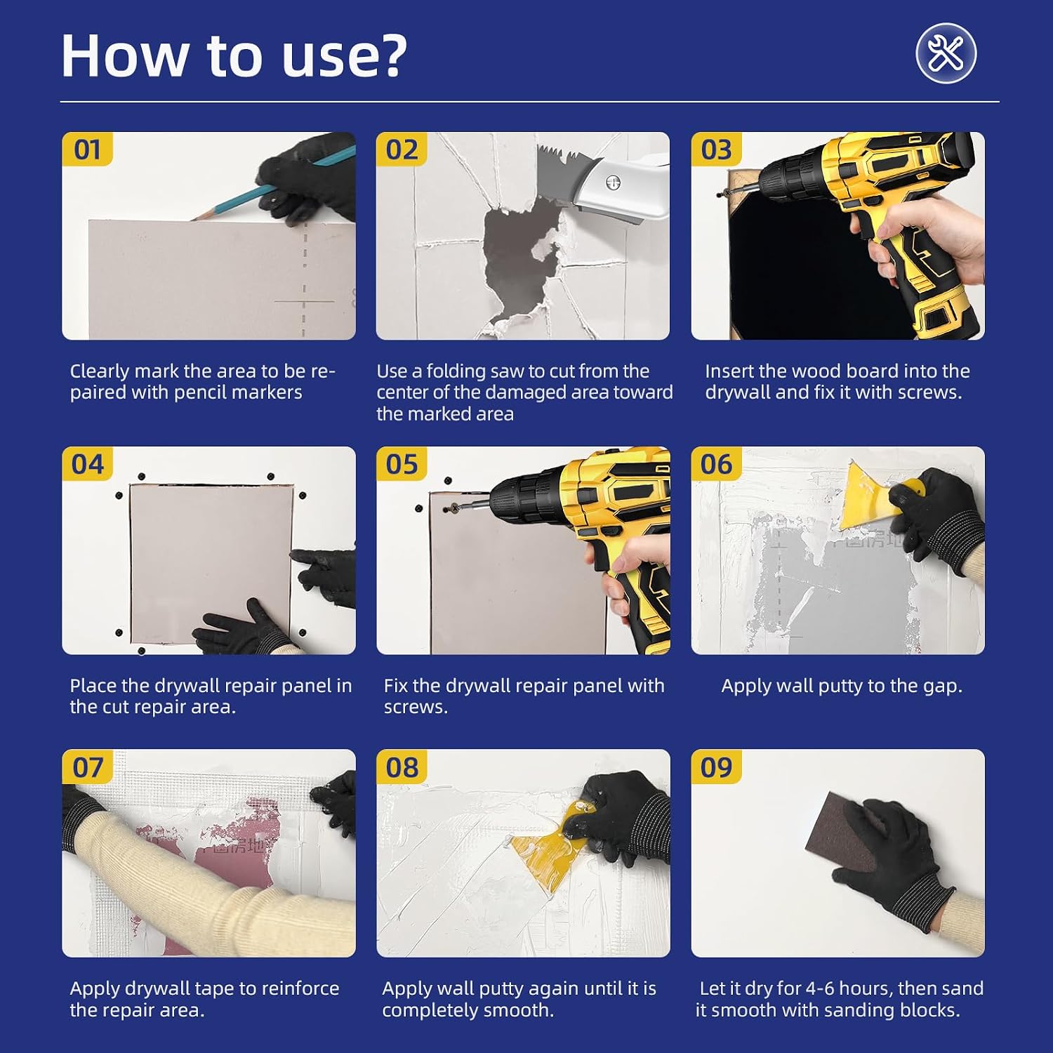 Drywall Repair Kit,Drywall Repair Panel 12” x12“,Drywall Patch Kit Large Hole,Sheetrock Repair Kit,Wall Surface Large
