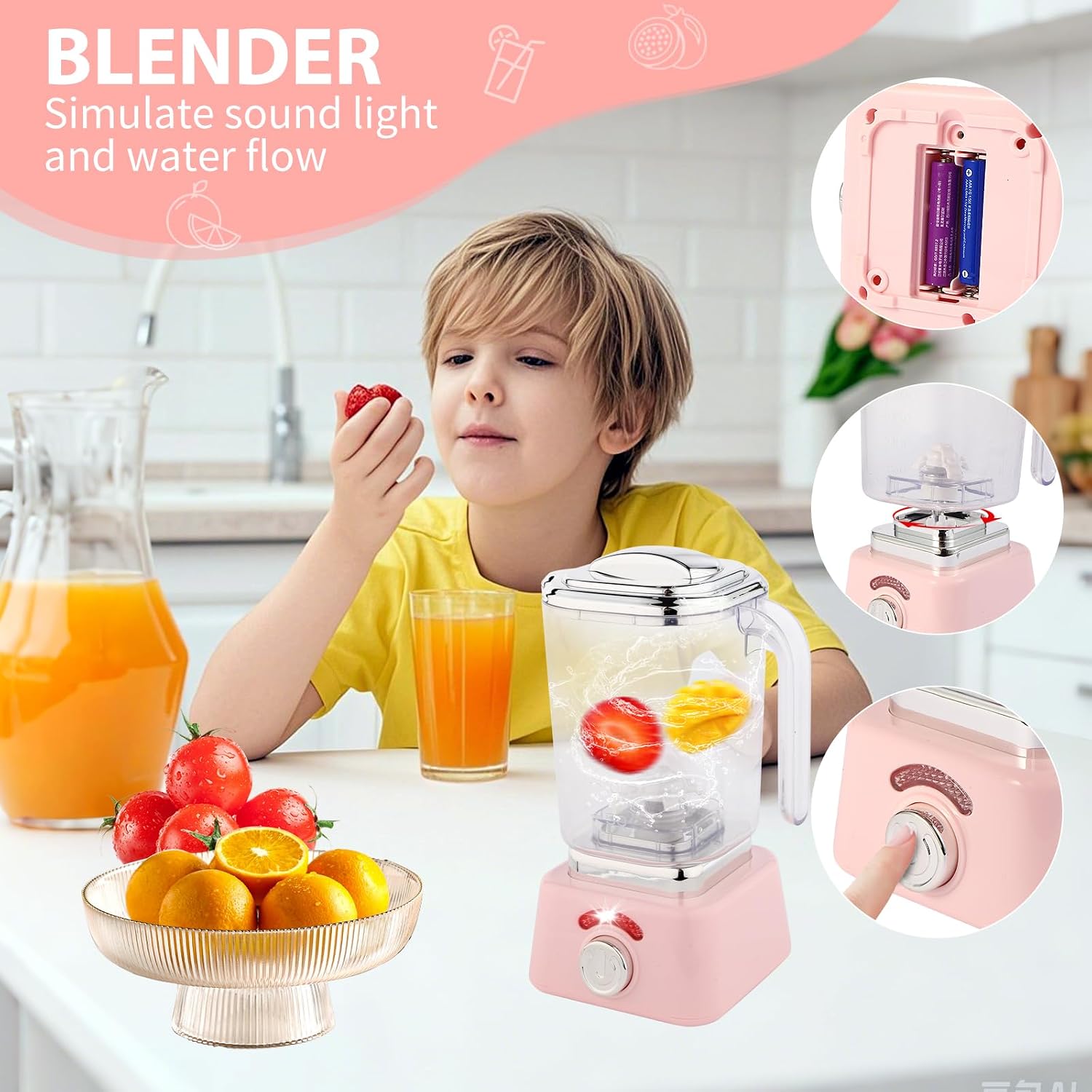 Play Kitchen Accessories, Pretend Play Kitchen Appliances Toy Set with Coffee Maker Machine, Toaster, Mixer, Blender