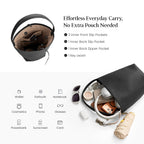 Black Leather Bucket Bag for Women, Pebbled Cowhide Shoulder Purse