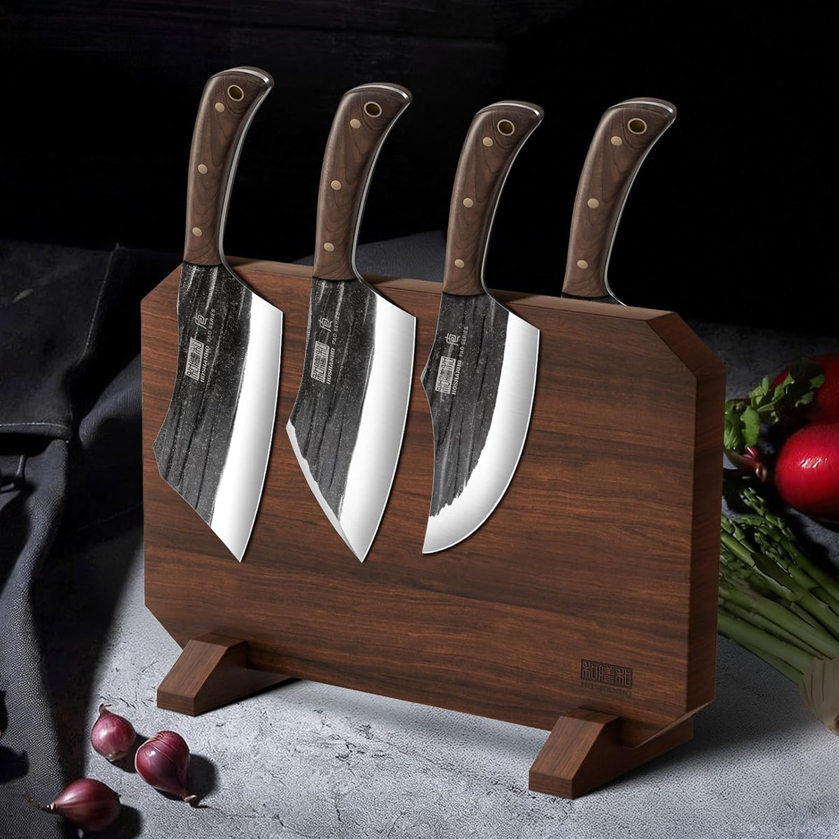 8PCS Butcher Kitchen Knife Set, Sharp Magnetic Knife Block Set