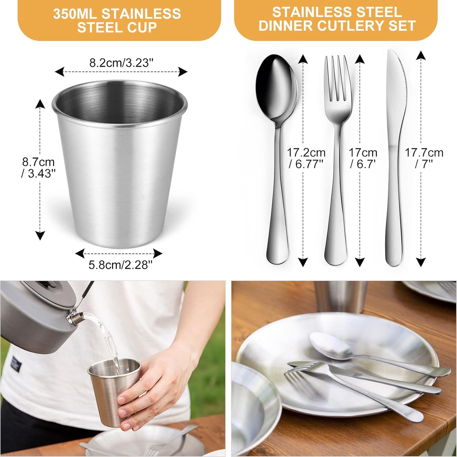 Stainless Steel Camping Mess Kit for Family & Person | Cooking Tableware Utensils with Plates Bowls Forks Spoons