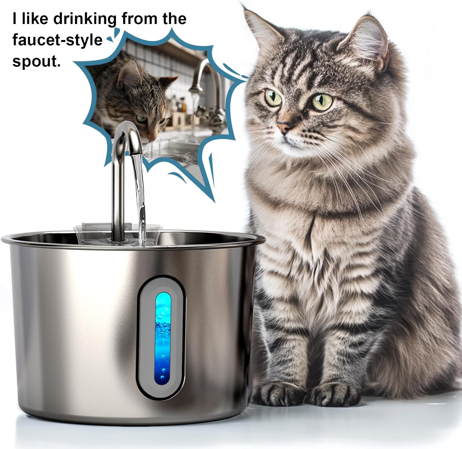 Cat Water Fountain, 74oz/2.2L Cat Fountain for Drinking - Pet Water Fountain Stainless Steel for Cats Inside - Quiet