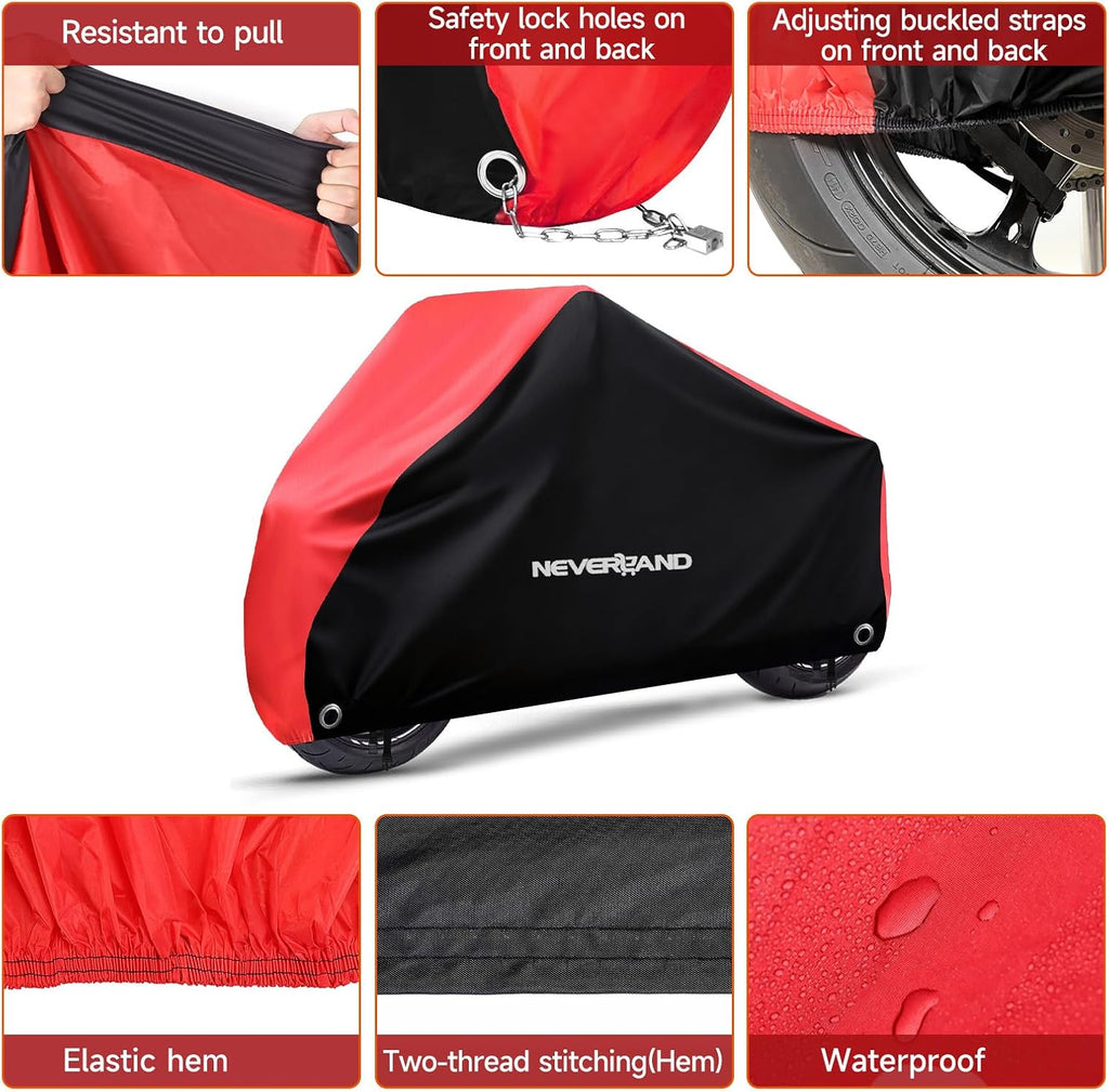 Motorcycle Cover Waterproof Outdoor Heavy Duty with 2 Lock-Holes | All Season Scooter Cover Rain UV Protection, 2