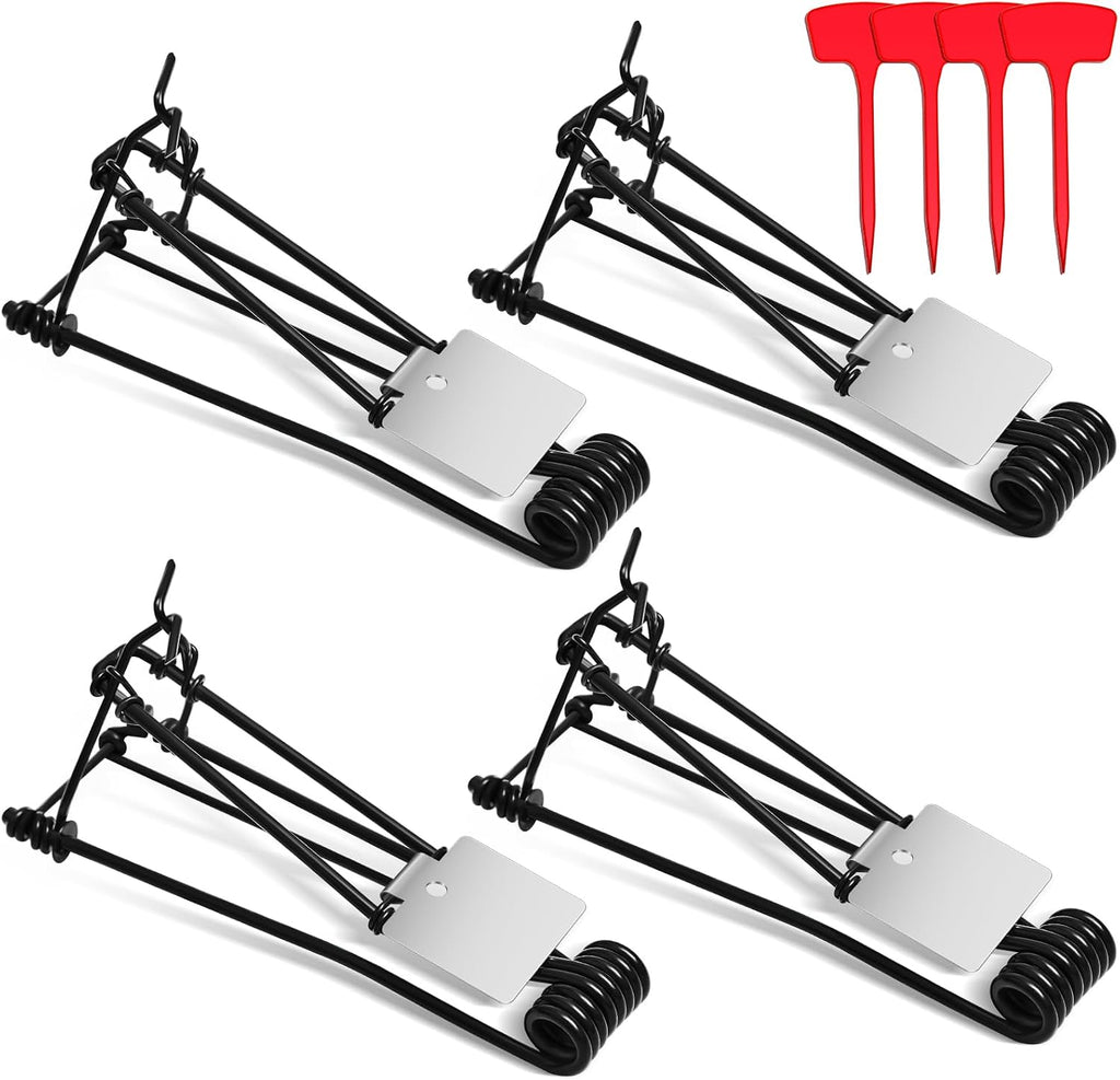 4 Pcs Outdoor Gopher Trap Easy to Set Mole Trap Bulk Weather Resistant Gopher Killer Vole with Red T Type Labels for