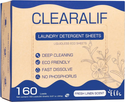 Laundry Detergent Sheets Up to 160 Loads, Fresh Linen - Great For Travel,Apartments, Dorms,Laundry Detergent Strips