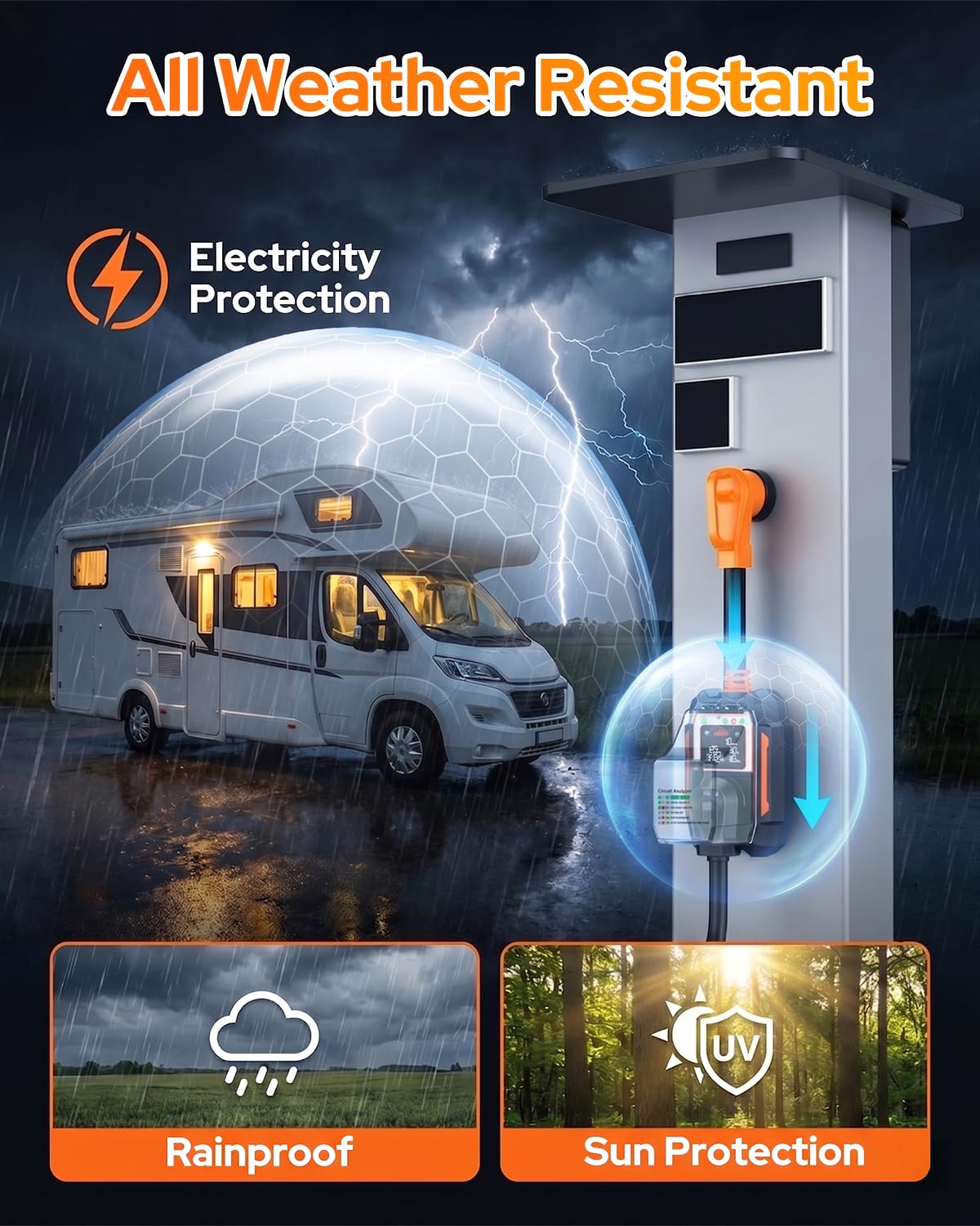 2026 𝐀𝐥𝐥-𝐍𝐞𝐰 RV Surge Protector 30 Amp 28000 Joules, Larger LED Display，RV Circuit Analyzer with Smart App &