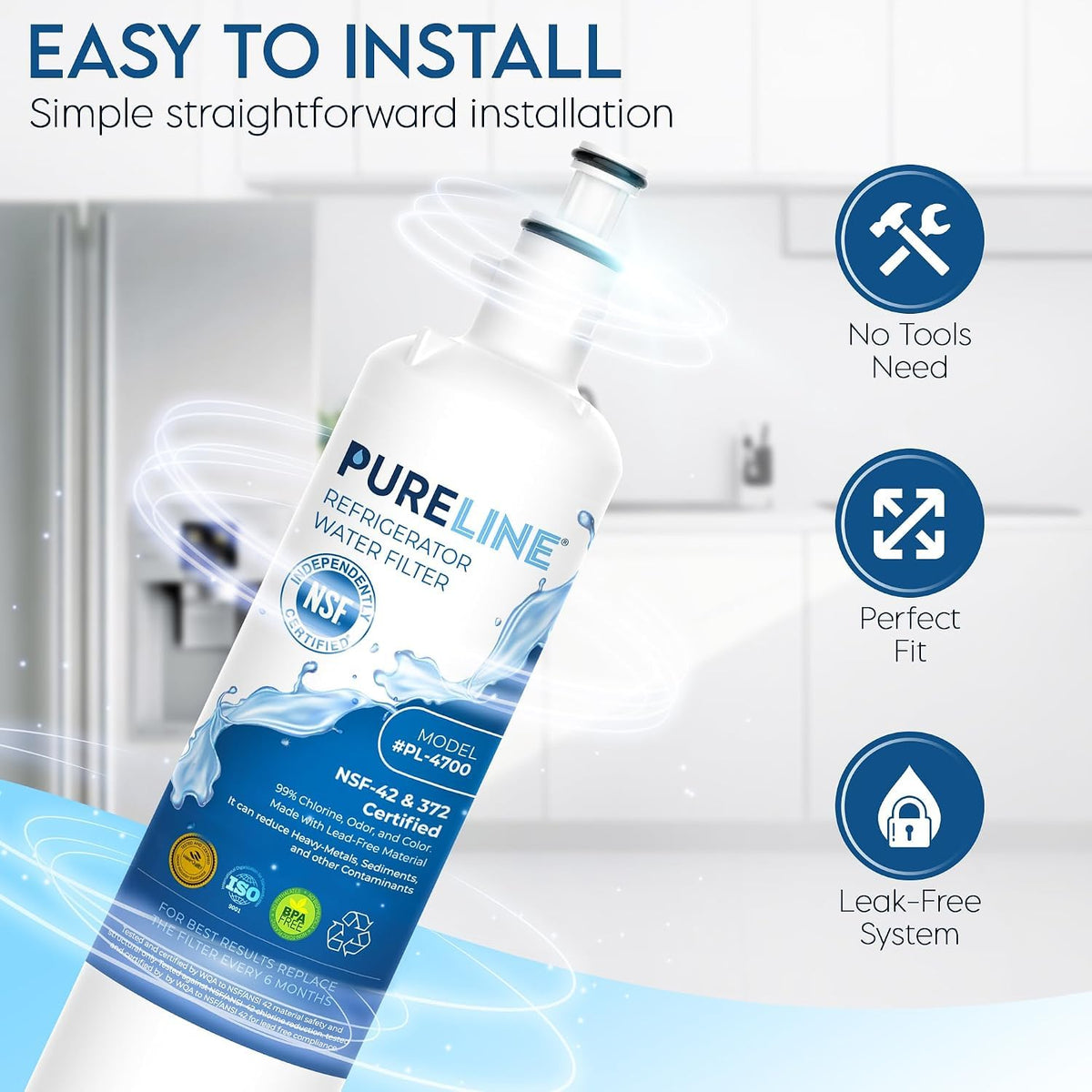 Replacement for GE RPWFE Fridge Water Filter (W/Chip) - 4 Pack