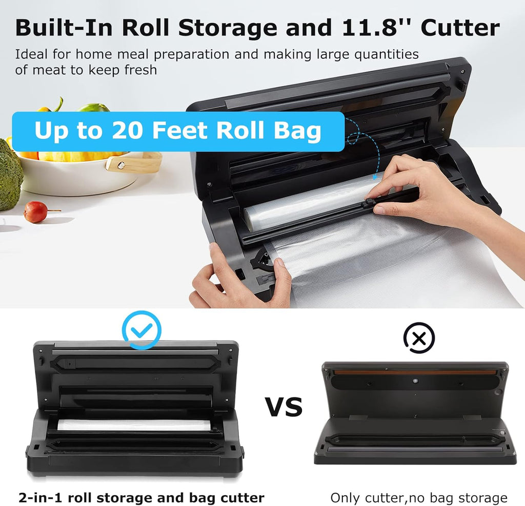 Food Vacuum Sealer Machine 10-In-1 with Bag Storage(Up to 20FT) and Cutter, INKBIRD Food Sealer Vacuum Sealer for