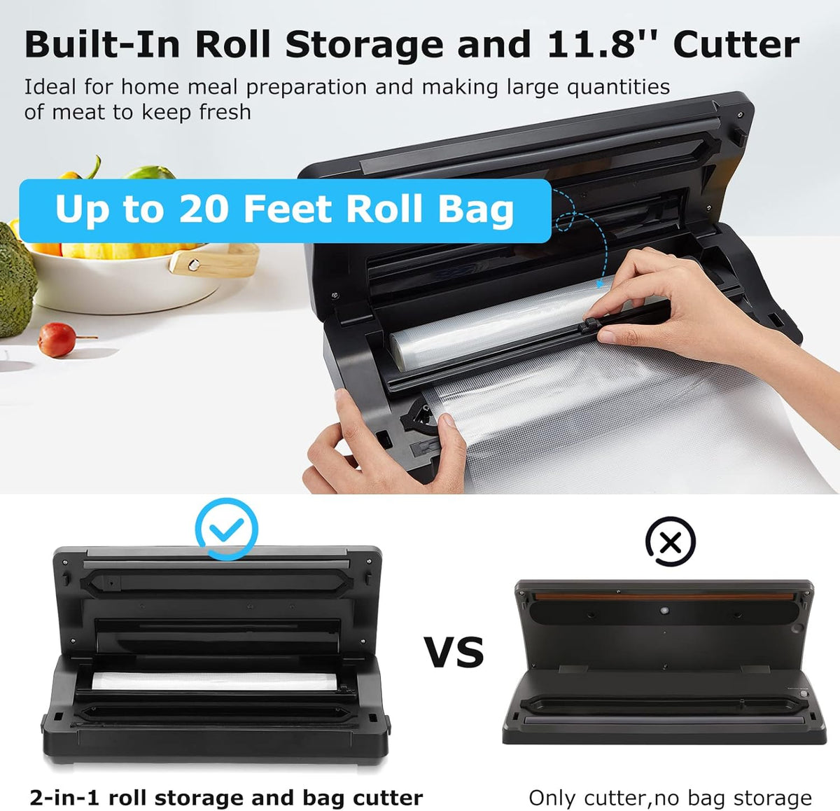 Food Vacuum Sealer Machine 10-In-1 with Bag Storage(Up to 20FT) and Cutter, INKBIRD Food Sealer Vacuum Sealer for