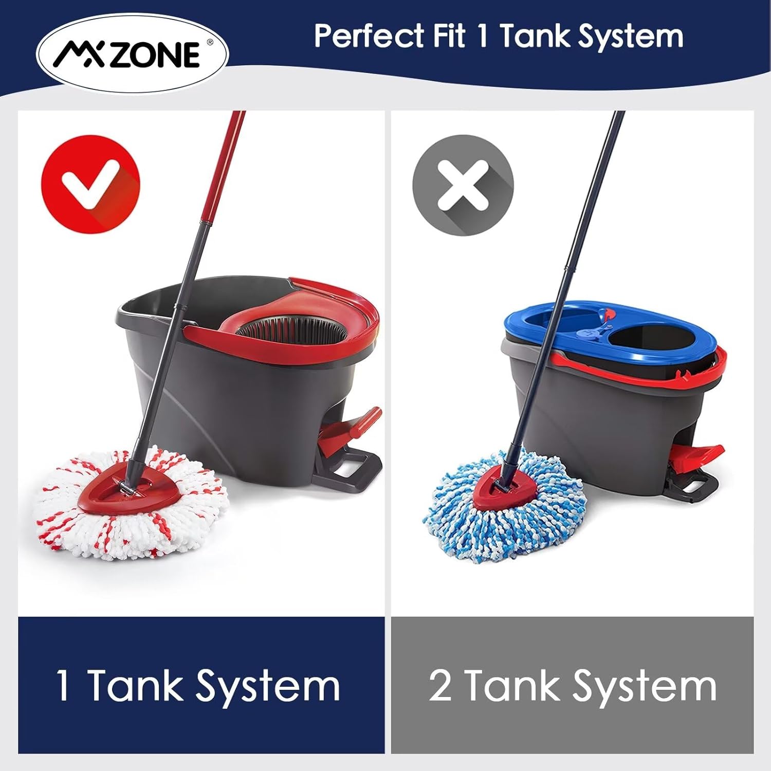 Spin Mop Replacement Heads Compatible with O-Cedar EasyWring 1-Tank System - Microfiber Mop Head Refills for Deep