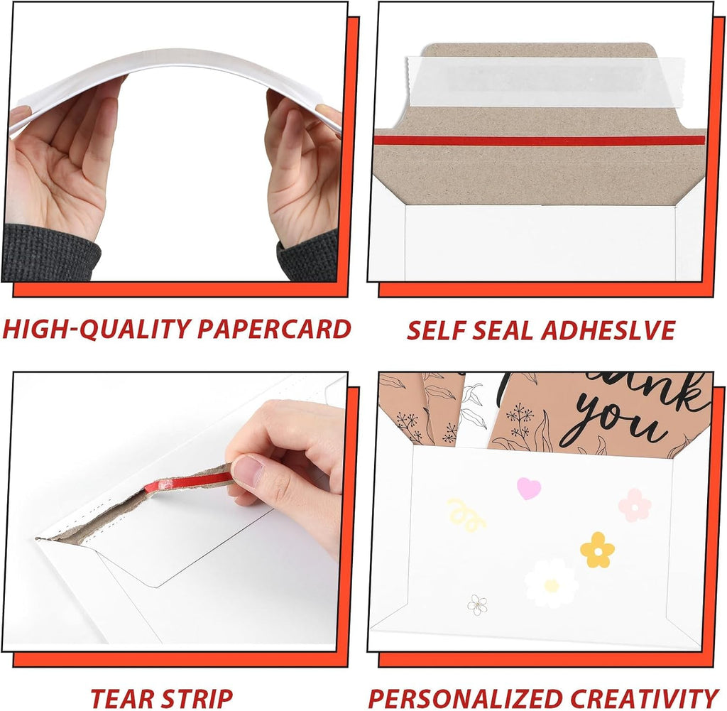 100 Pcs 6.5 x 4.5 Inch Rigid Mailers with Self Seal Envelopes Photo Document Mailers Stay Flat Cardboard Envelopes