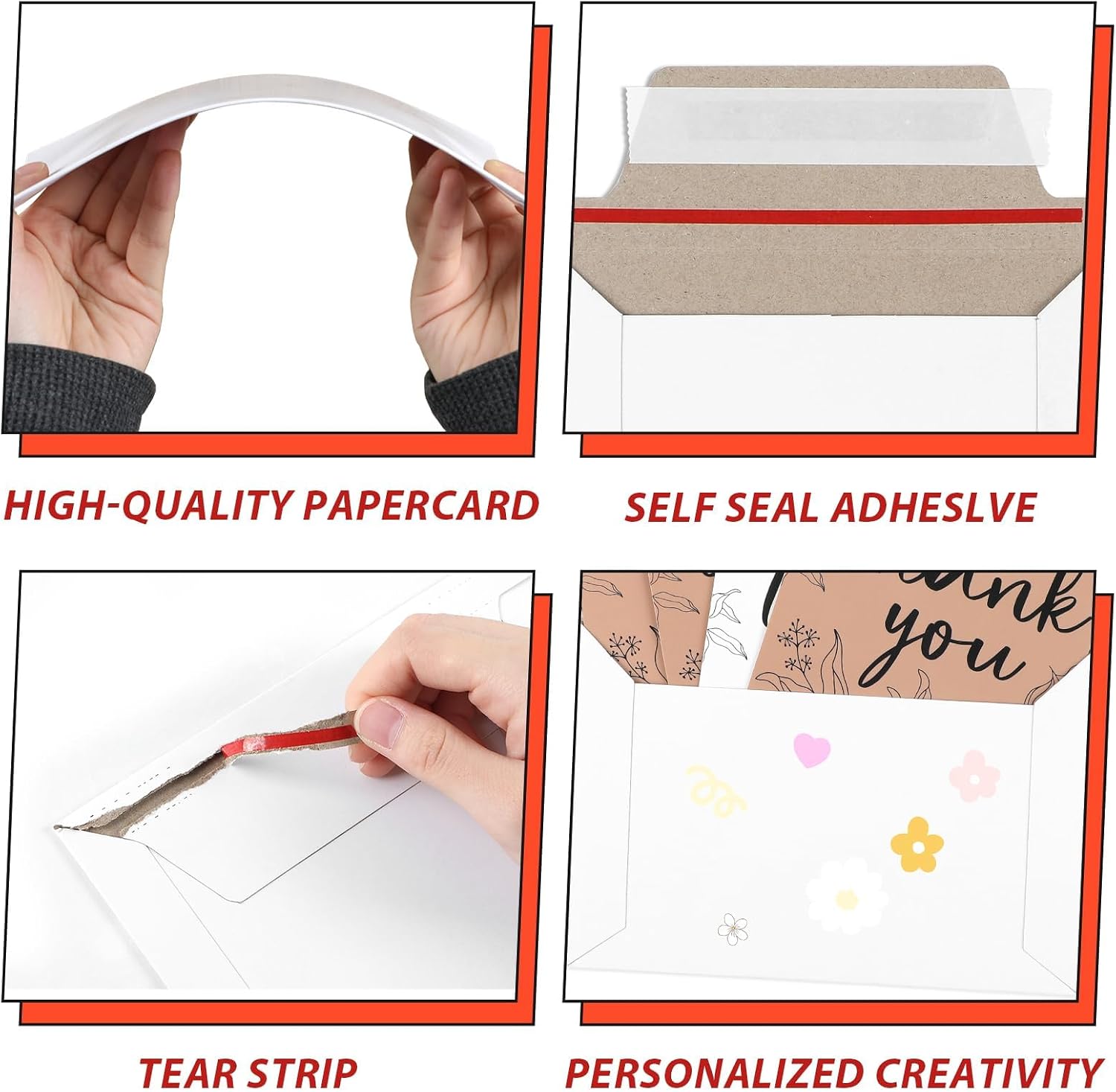 100 Pcs 6.5 x 4.5 Inch Rigid Mailers with Self Seal Envelopes Photo Document Mailers Stay Flat Cardboard Envelopes