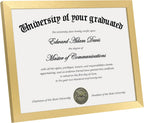 Certificate Frame, 8.5 by 11 Diploma Frames, 1 Pack, Gold | Clear Plexiglass, 8.5x11 Document Degree Frames for