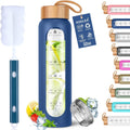 Glass Water Bottles 32 Oz with Silicone Sleeve - BPA Free Reusable Wide Mouth Glass Motivational Water Bottles with