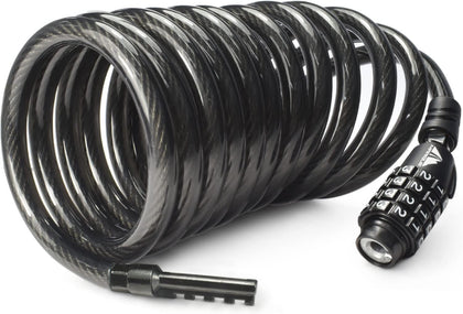 Combination Bike Lock Cable- 3/8 inch (5FT, 10FT, 15FT, 25FT) Resettable Combination Lock, Anti-Theft Coiled Secutiry