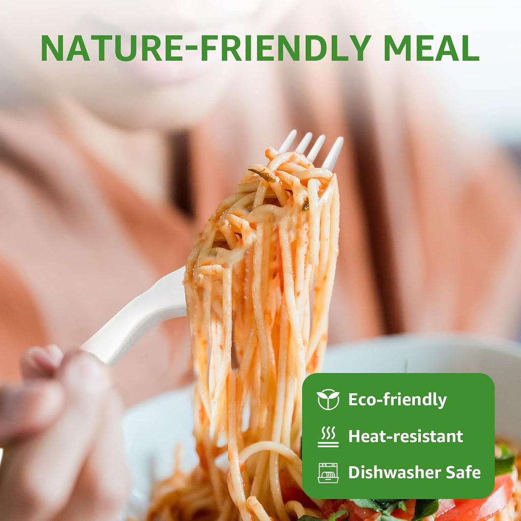 450 Counts Compostable Forks Spoons Knives Set Disposable Forks Utensils Heavy Duty Silverware Eco Friendly Flatware