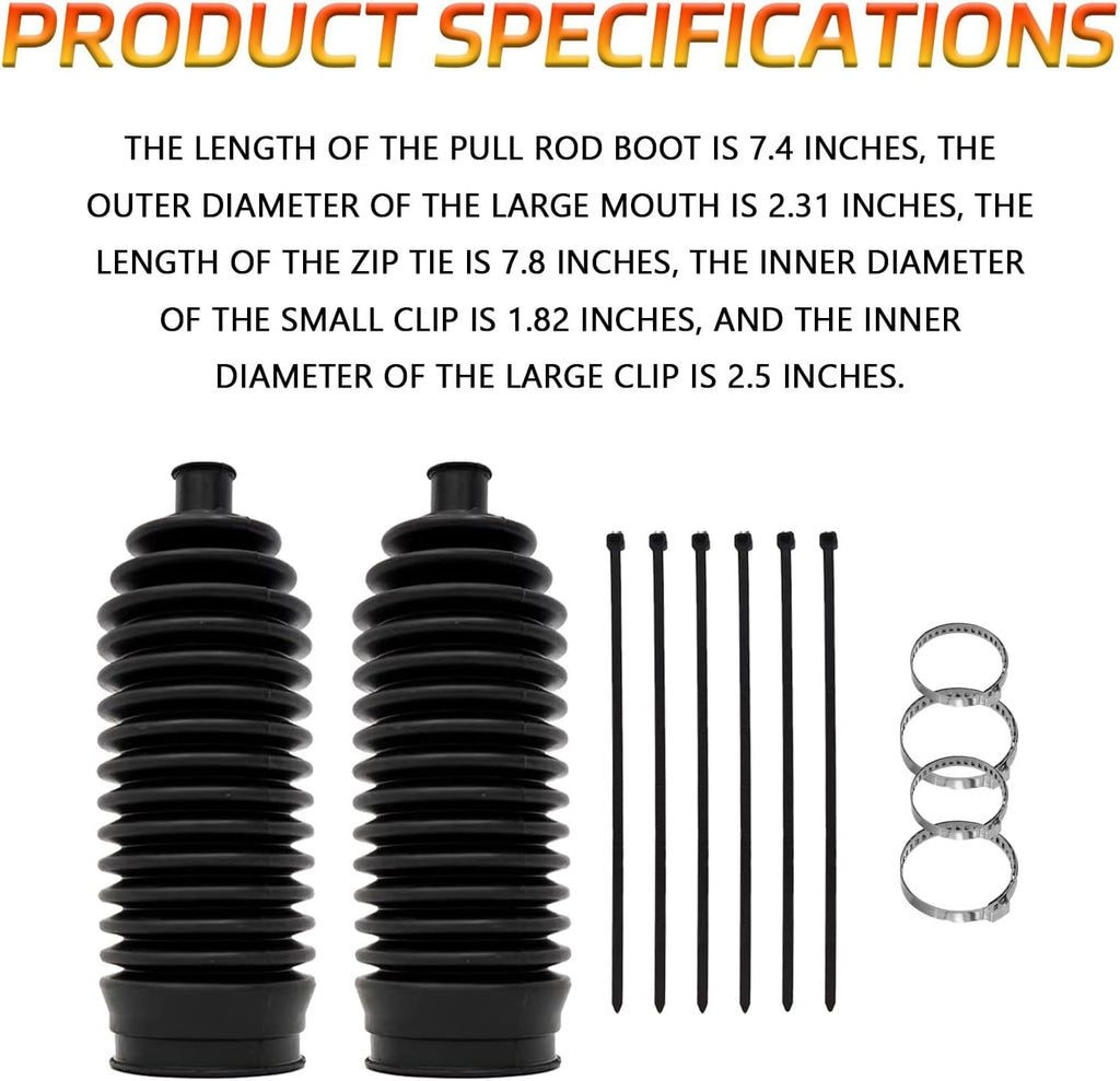 2PCS Thickened Silicone Inner Tie Rod Boot Kit, Silicone Rack and Pinion Boot with Bellow Cable Ties & Clamps, Universal Dustproof & Waterproof Steering System Protection Accessories