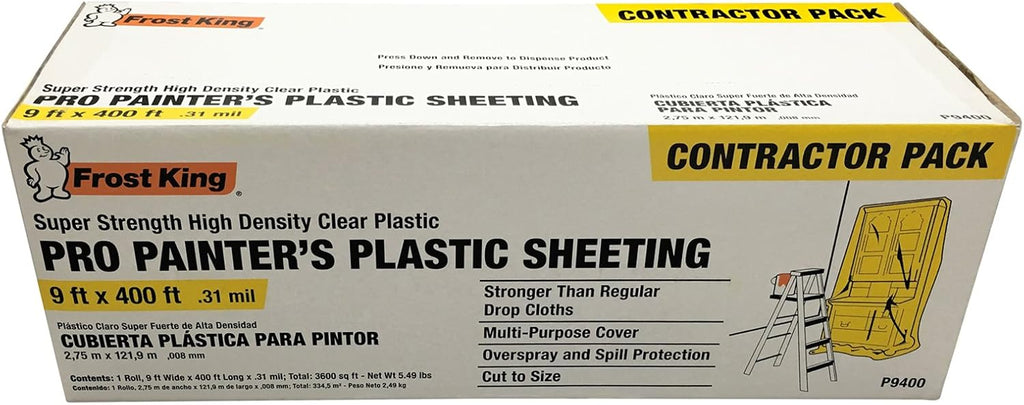 P9400 High Density Painter's Plastic Sheeting, 9' x 400' x .31 mil, Clear, Dispenser Pack