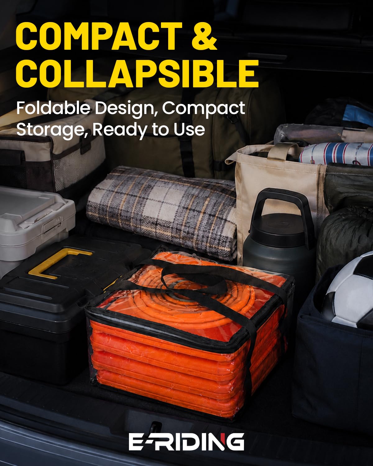 28 Inch 2 Pack Collapsible Traffic Cones | Pop-up Orange Cones with 2 Reflective Collars, Multi-Purpose Protable