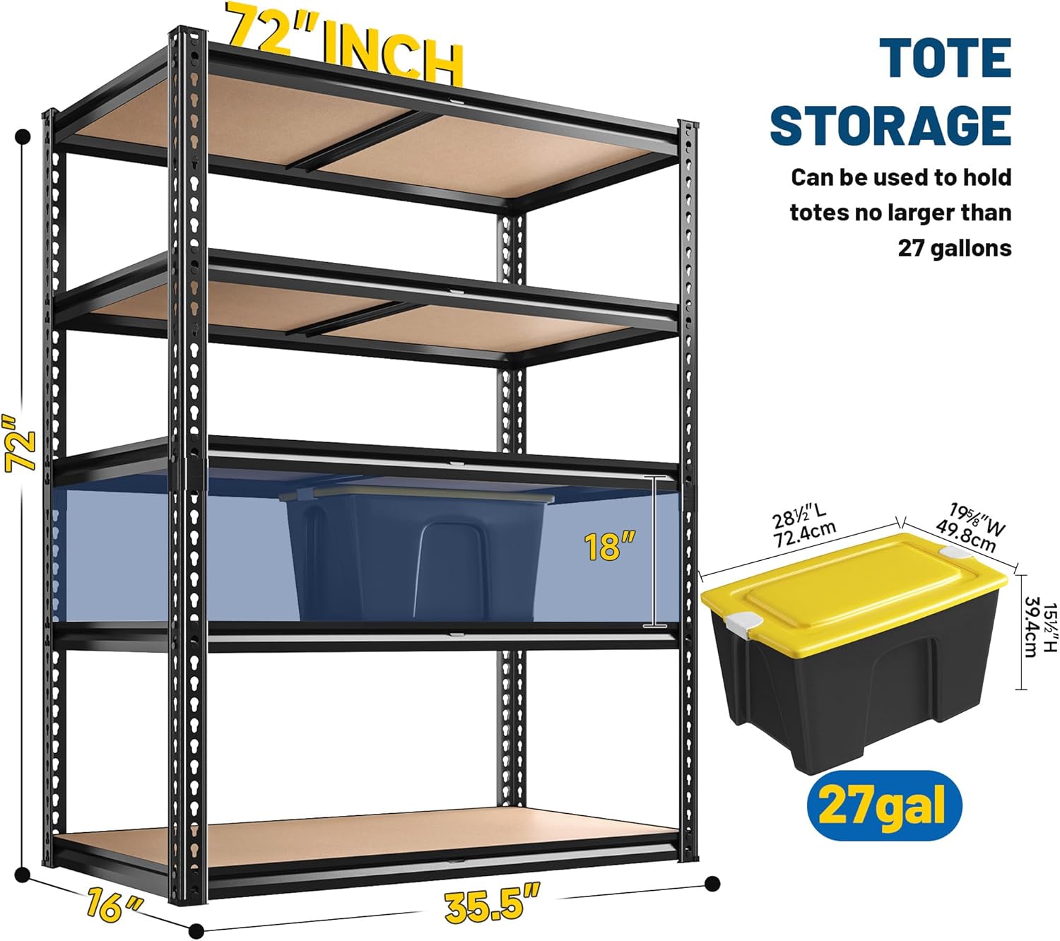 5 Tier Garage Shelving Heavy Duty,2200LBS Adjustable Storage Shelves Metal Utility Rack,Garage Storage Shelves,Black