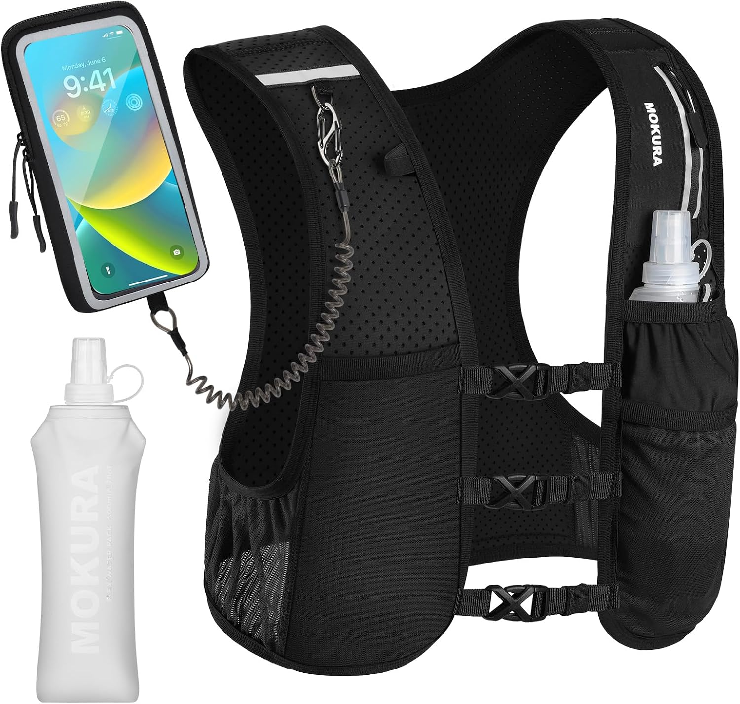Running Vest for Women Men with 500ML Soft Flask & Phone Holder | Lightweight Hydration Vest | Reflective Running