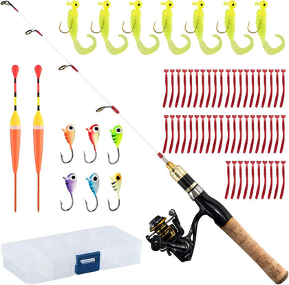Ice Fishing Rod and Reel Combo Ice Fishing Poles Gear Complete Kit Winter Spinning Pole and Reel Package Travel Jigs