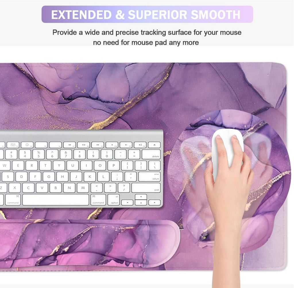 4-in-1 Gaming Mouse Pad Wrist Support Set，Desk Pad + Mouse Pad with Wrist Rest + Keyboard Wrist Rest + Coaster