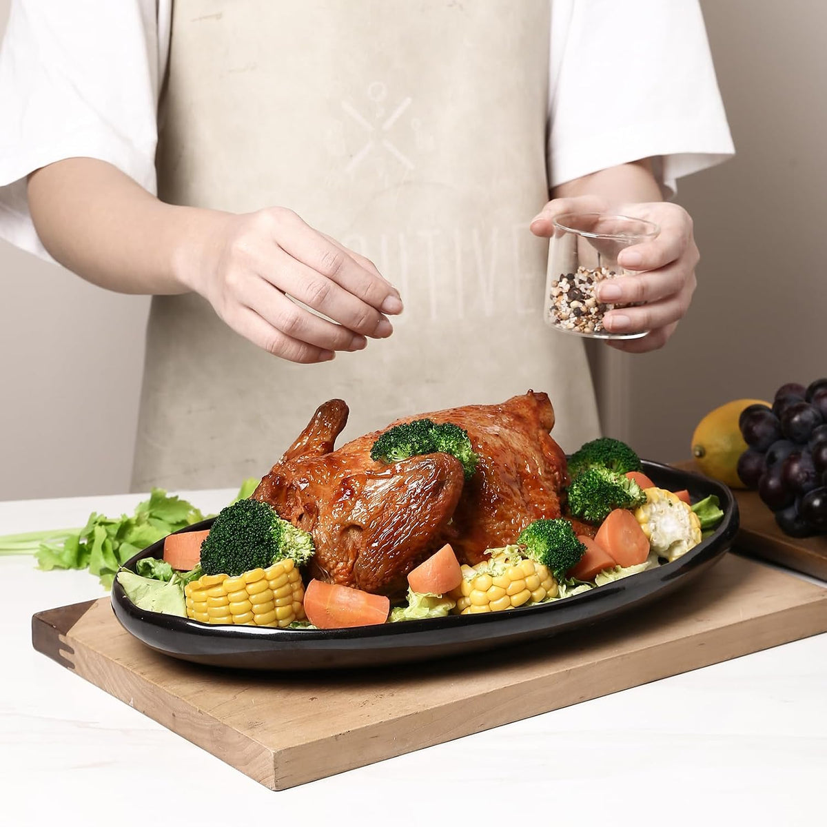 Serving Platter Ceramic Tray Plates Extra Large Oval 14.5 Inch Porcelain Dinner Plates Long Serving Dish Set